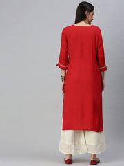 Women Straight Red Solid Kurta and Palazzos-UB1908-Red