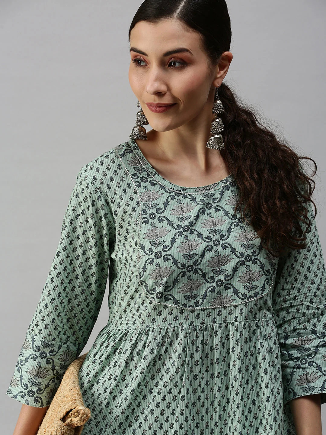 Blue Printed Anarkali Kurta - Women's Floral Anarkali Kurti