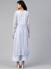 Blue Net Silver Glitter Printed Kurta Palazzo Set-AHKUPZ-Combo-260