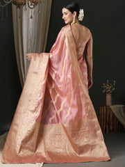 Women's Organza Pink Woven Design Designer Saree With Blouse Piece-UNATI1003