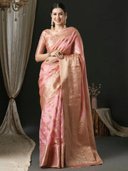 Women's Organza Pink Woven Design Designer Saree With Blouse Piece-UNATI1003