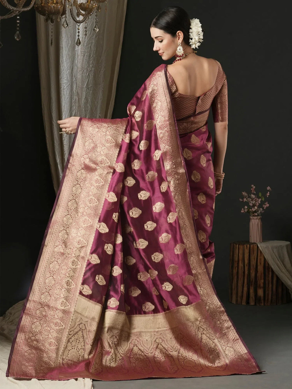Women's Organza Magenta Woven Design Designer Saree With Blouse Piece-UNATI2001