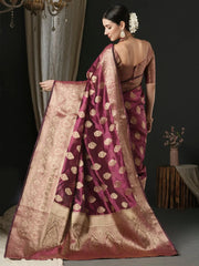 Women's Organza Magenta Woven Design Designer Saree With Blouse Piece-UNATI2001