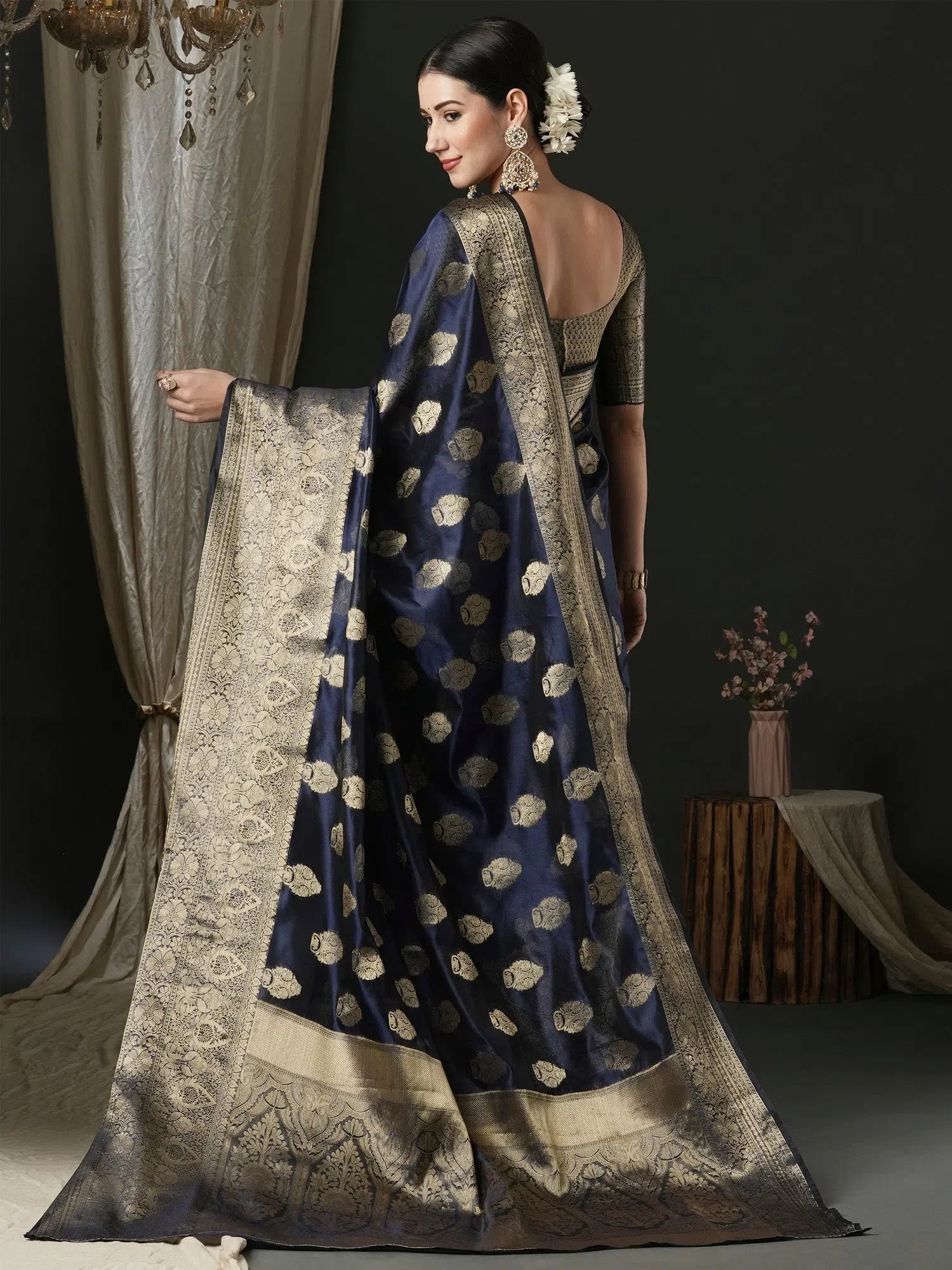 Navy Blue Organza Saree | Designer Indian Wedding Sarees