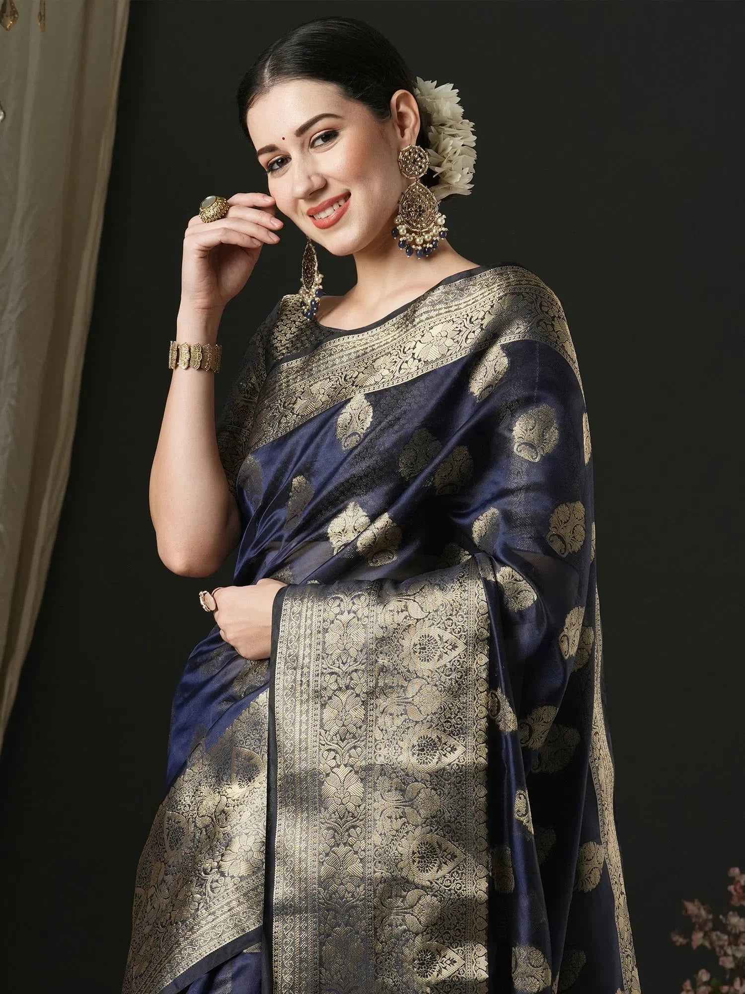 Navy Blue Organza Saree | Designer Indian Wedding Sarees