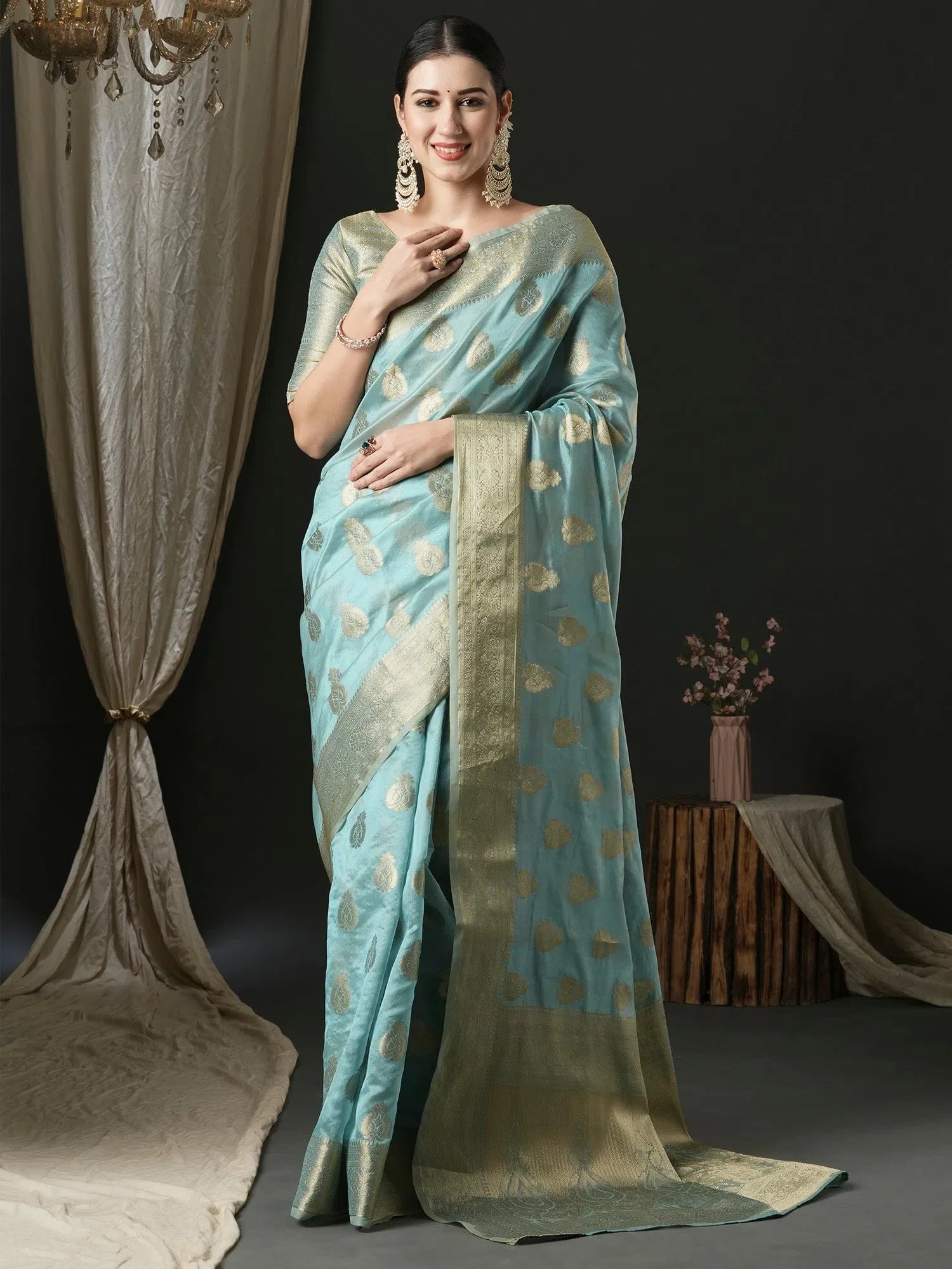 Royal Blue Organza Saree | Designer Sarees India