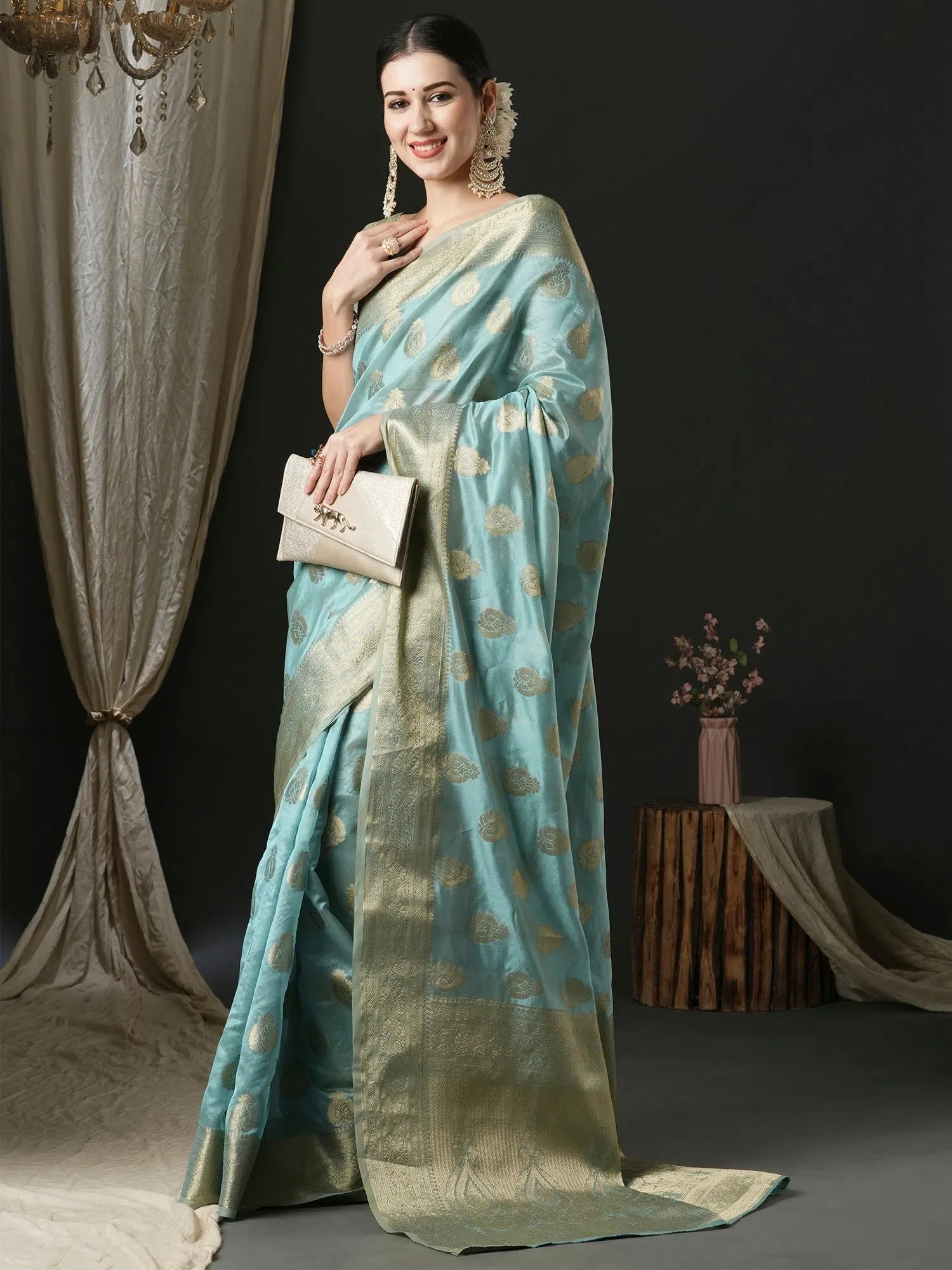 Royal Blue Organza Saree | Designer Sarees India