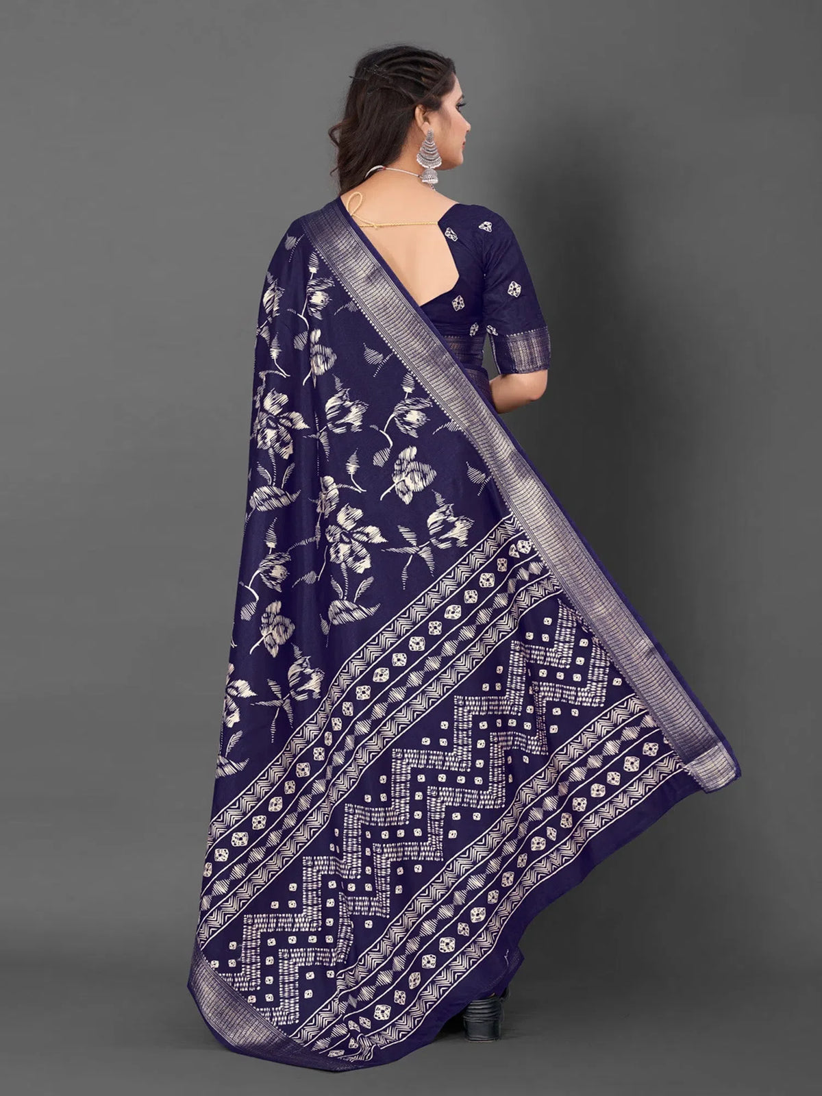 Women's Satin Turquoise Printed Designer Saree With Blouse Piece-KLUTCH330004