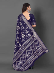 Women's Satin Turquoise Printed Designer Saree With Blouse Piece-KLUTCH330004