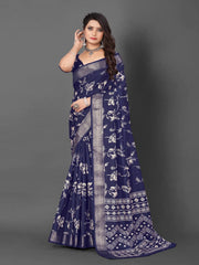 Women's Satin Turquoise Printed Designer Saree With Blouse Piece-KLUTCH330004