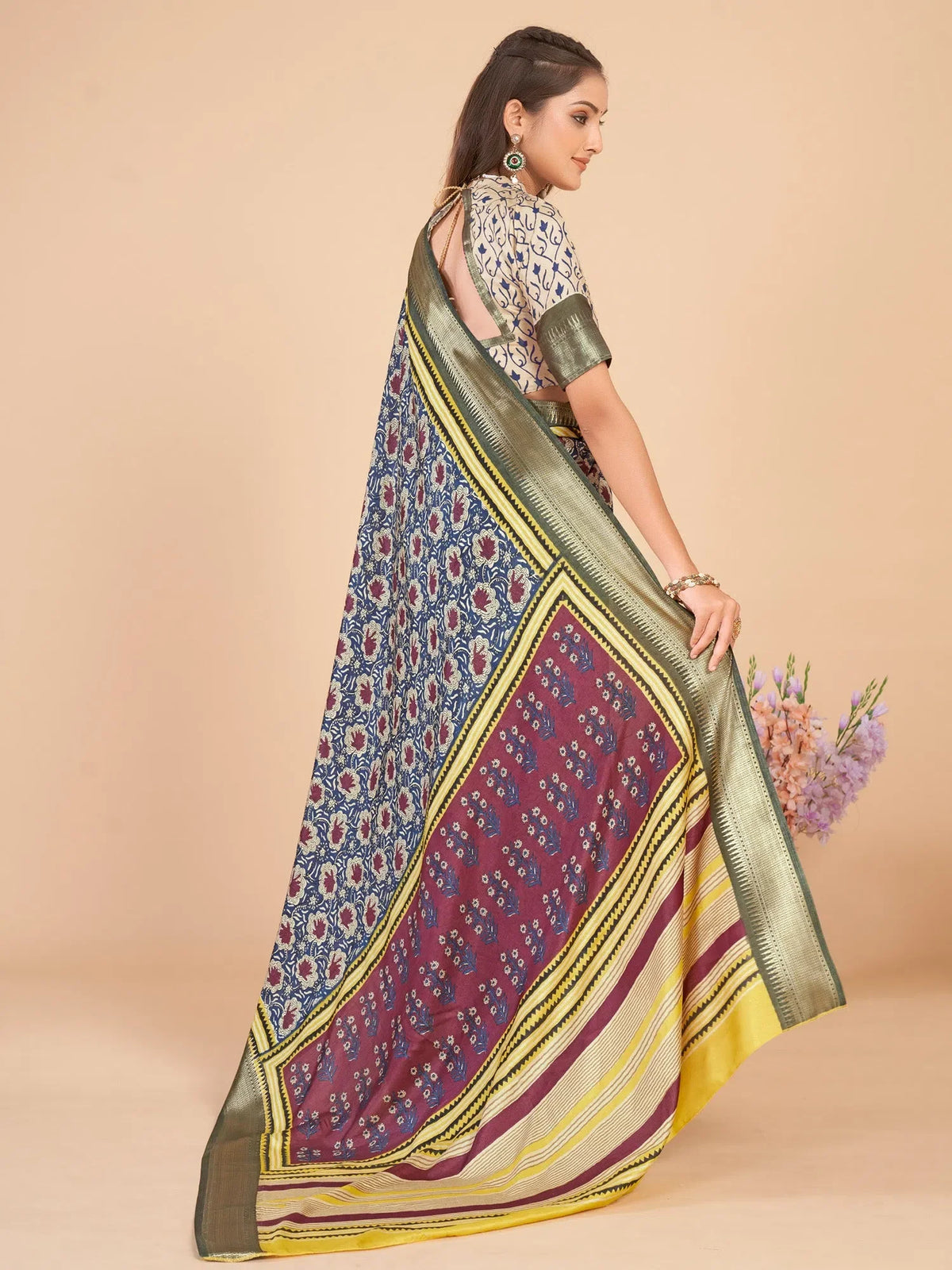 Women's Dola  Navy Blue Woven Design Designer Saree With Blouse Piece-UNVRSE39C