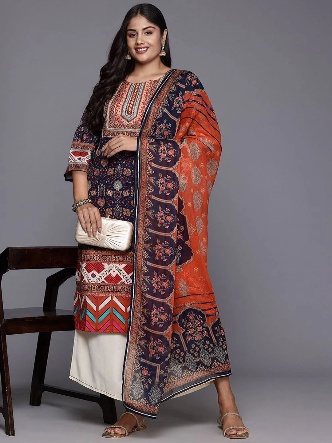 Floral Kurta and Palazzo Set with Dupatta - Gotta Patti Work