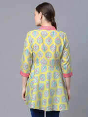 Lemon Yellow Digital Printed Pure Cotton Blend Tunic-AHTUMGDP-8058