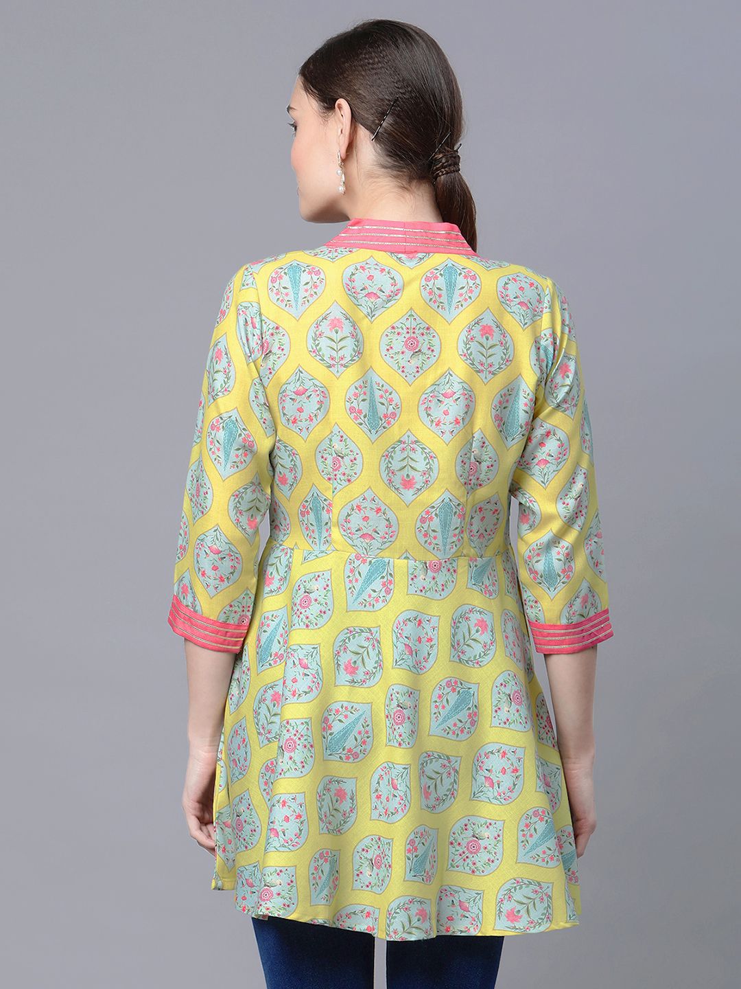 Lemon Yellow Cotton Blend Tunic Top - Indian Kurta for Women