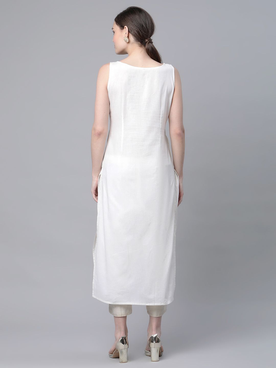Off White Cotton Printed Kurta with Trousers | Women's Kurta Sets