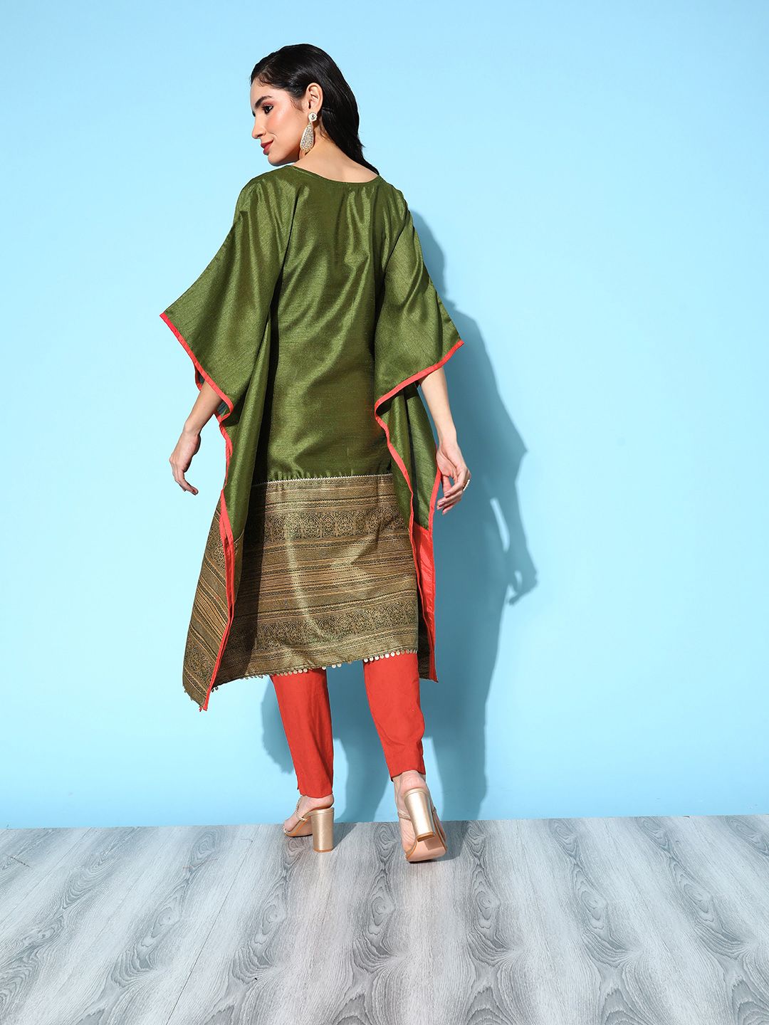 Olive Green Floral Stylish Kaftans | Women's Kaftan Dresses