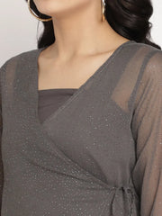 Women's Charcoal Grey Poly Chiffon Angrakha Sharara Set-AHKUTPGH-FF-COMBO-340