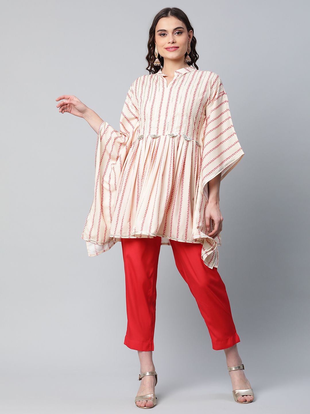 Off White Crepe Printed Kaftan Pant Set-AHKFPN-COMBO-439