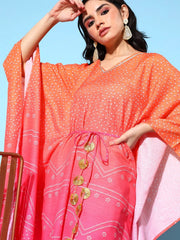 Orange Pure Cotton Blend Printed Kaftan Kurta-AHKFMGDP-6045-FF