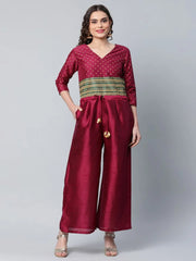 Burgundy Printed Jumpsuit-AHKUPSGP-898-FF