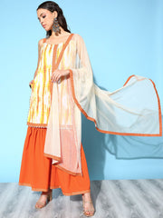 Women's Orange Printed Sharara Set With Dupatta-AHKUDUSH-COMBO-486-FF