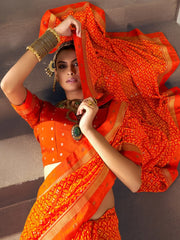 Women's Georgette Orange Embellished Designer Saree With Blouse Piece-VATIKA1003
