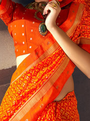 Women's Georgette Orange Embellished Designer Saree With Blouse Piece-VATIKA1003