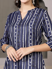 Women's Striped Printed Cotton Straight Kurta-VATIKA