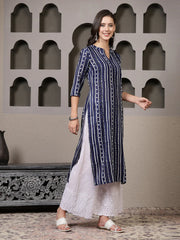 Women's Striped Printed Cotton Straight Kurta-VATIKA