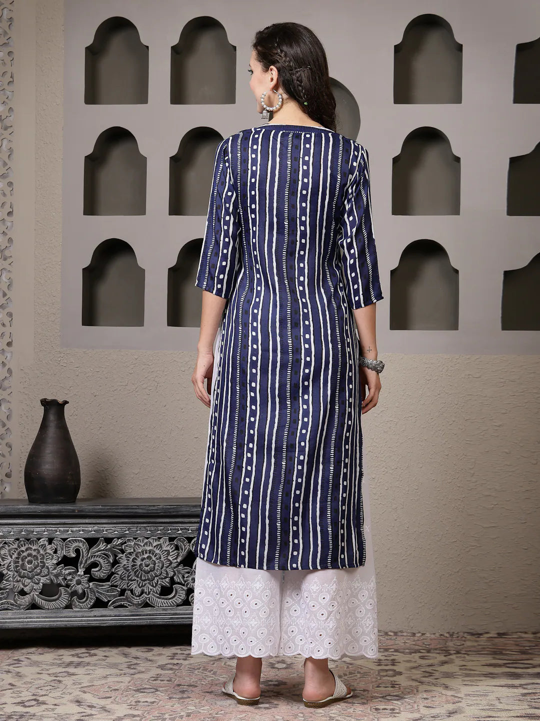 Striped Cotton Indian Kurta for Women - VATIKA Kurtas