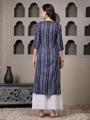 Women's Striped Printed Cotton Straight Kurta-VATIKA