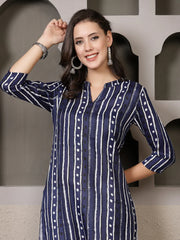 Women's Striped Printed Cotton Straight Kurta-VATIKA