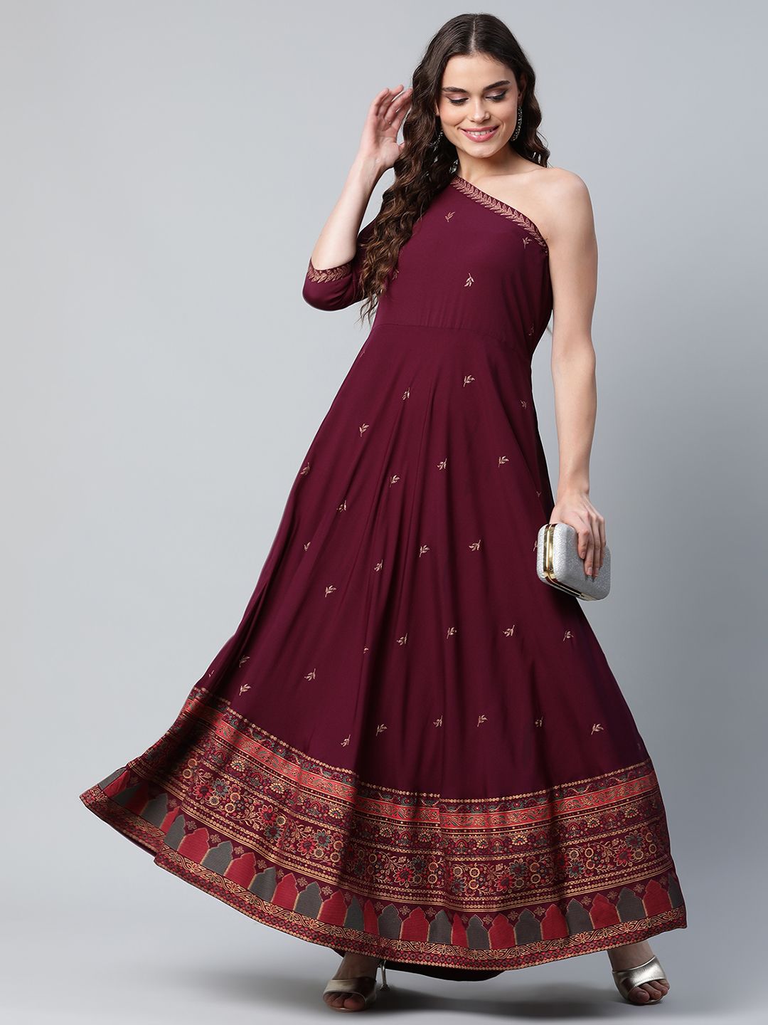 Printed One Shoulder Maxi Dress - Shop Indian Dresses Online