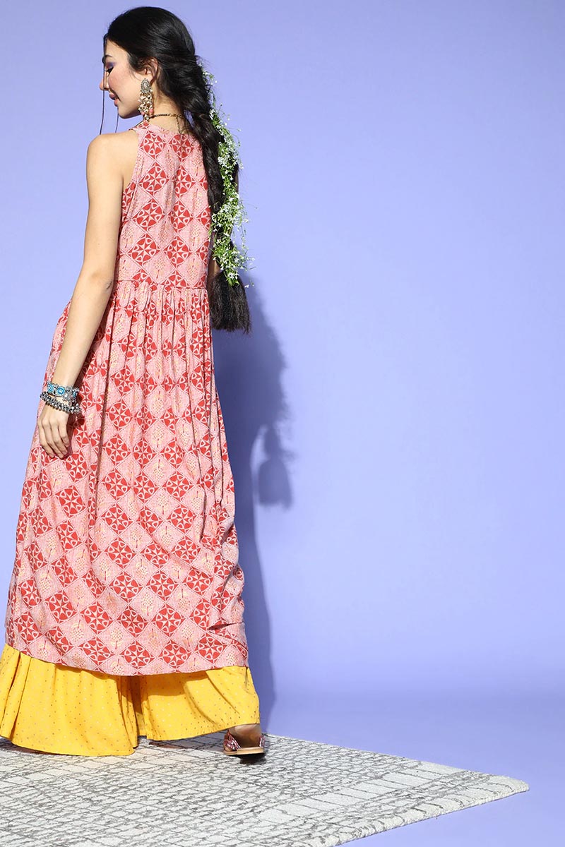 Women Pink Ethnic Motifs Printed Keyhole Neck Cotton Kurta VCK8514 | D