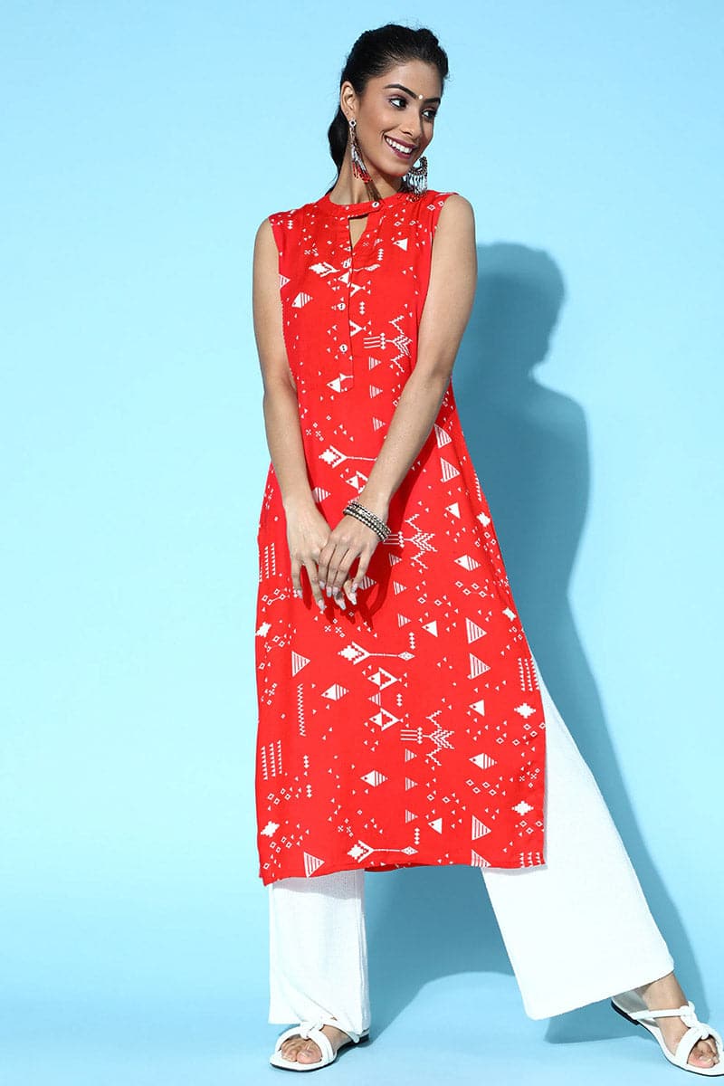  Gorgeous Red Cotton Kurta VCK8517