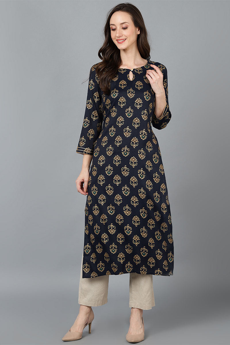 Black Cotton Blend Straight Kurta VCK8770 | DesiQlo