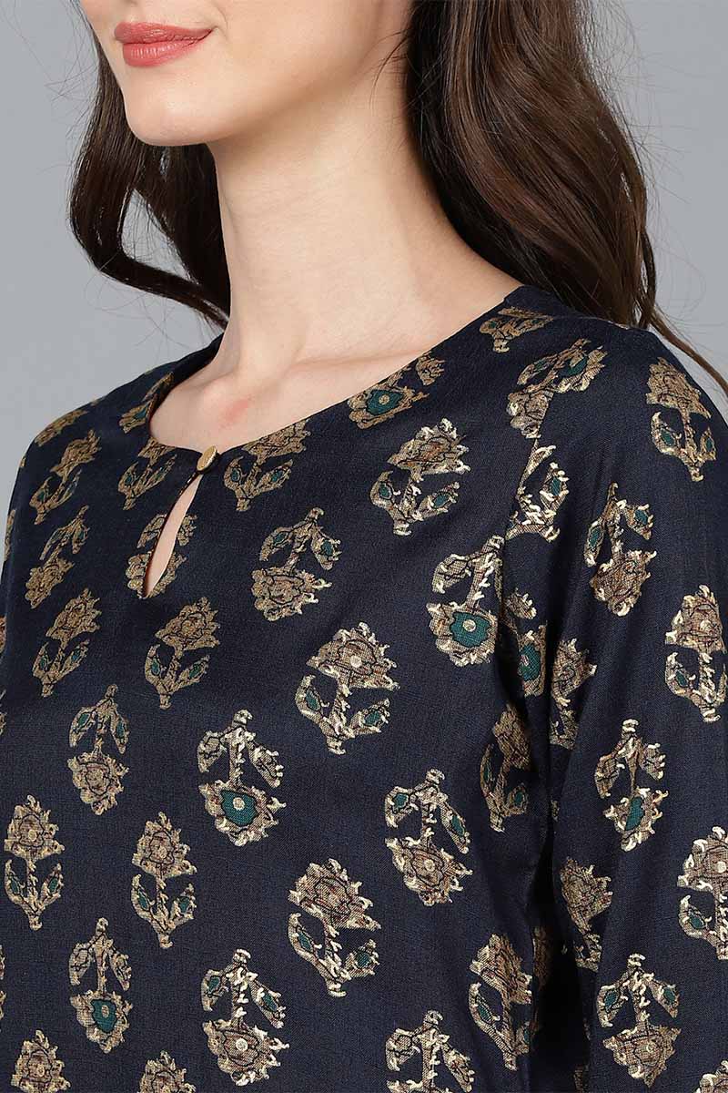 Black Cotton Blend Straight Kurta VCK8770 | DesiQlo