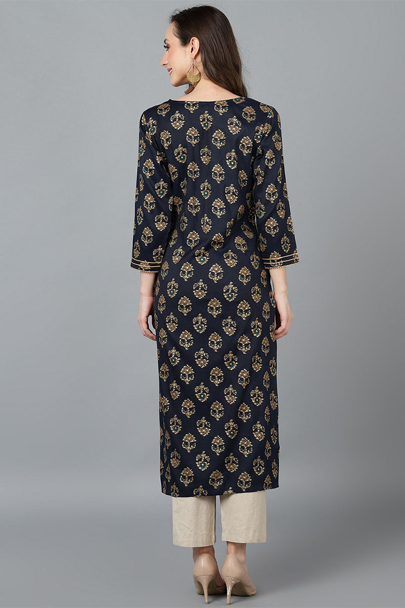 Black Cotton Blend Straight Kurta VCK8770 | DesiQlo