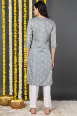 Grey Cotton Blend Bandhani Printed Straight Kurta VCK9088