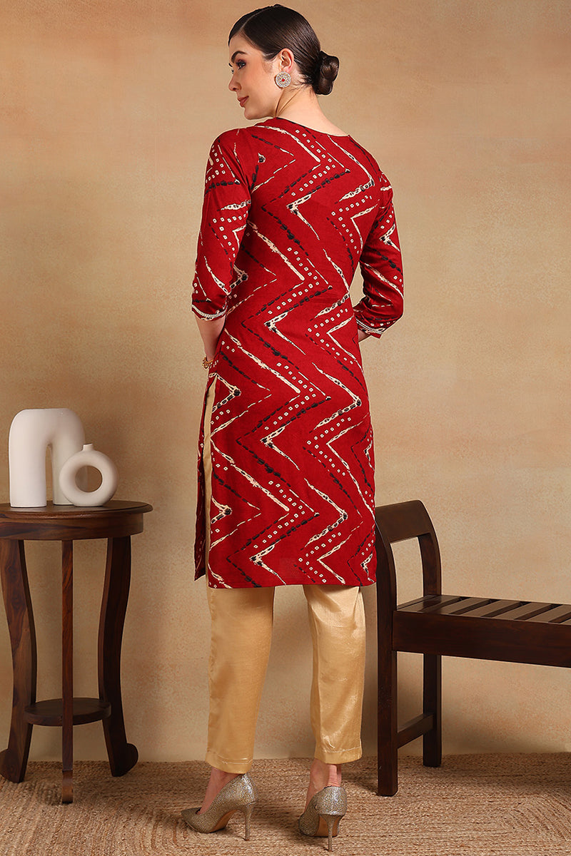 Maroon Cotton Blend Ethnic Motifs Printed Straight Kurta VCK9210A