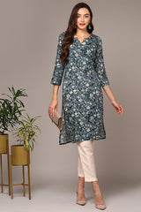 Blue Viscose Rayon Floral Printed Straight Kurta VCK9475