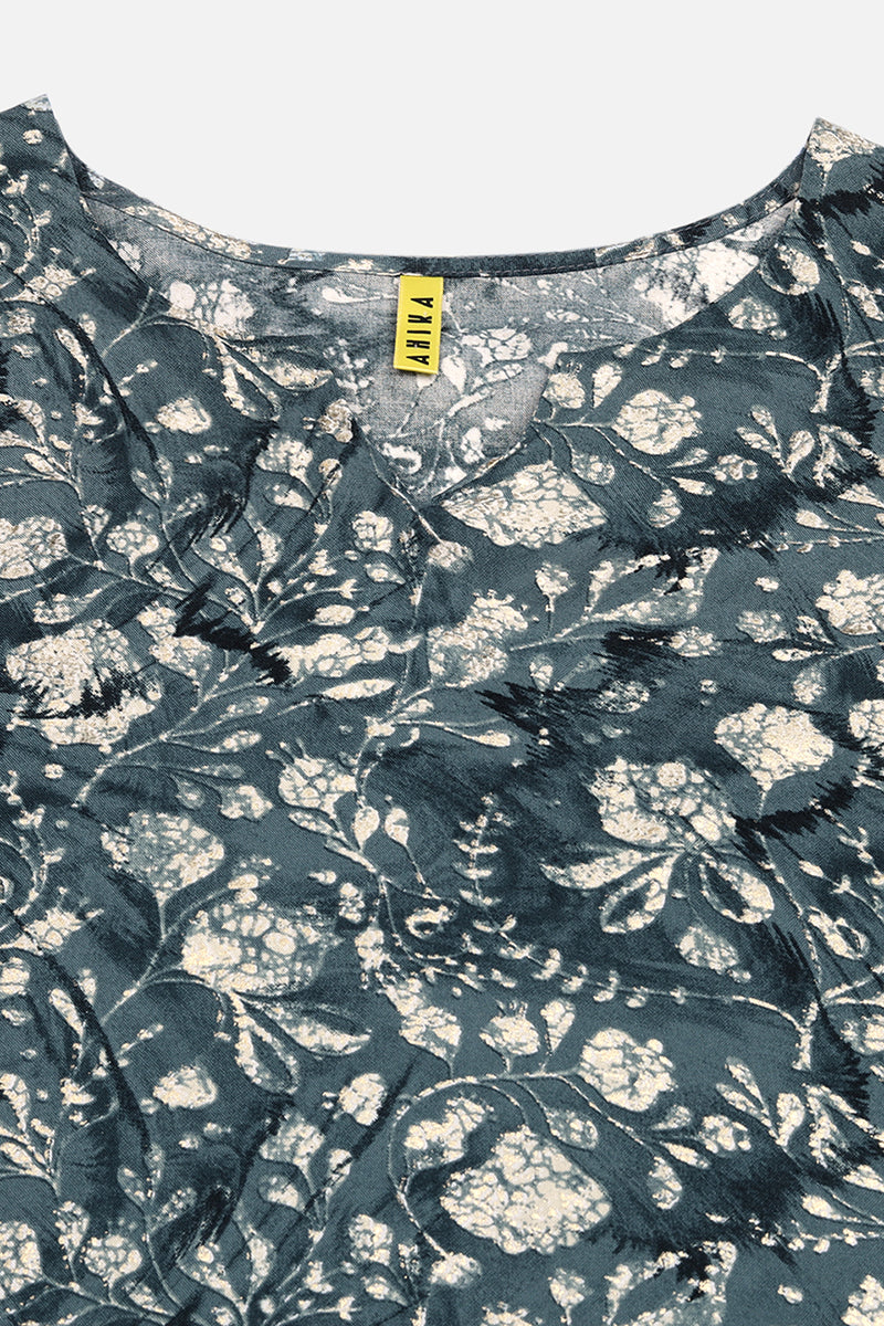 Blue Viscose Rayon Floral Printed Straight Kurta VCK9475 | DesiQlo