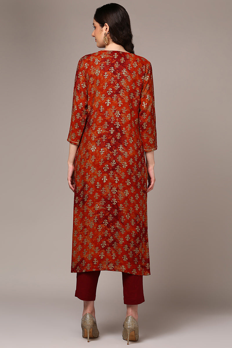 Orange Viscose Rayon Embroidered Kurta VCK9522 | DesiQlo