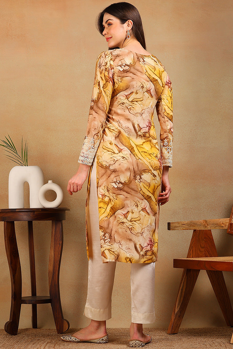 Mustard Viscose Rayon Tie and Dye Printed Straight Kurta VCK9605 | Des