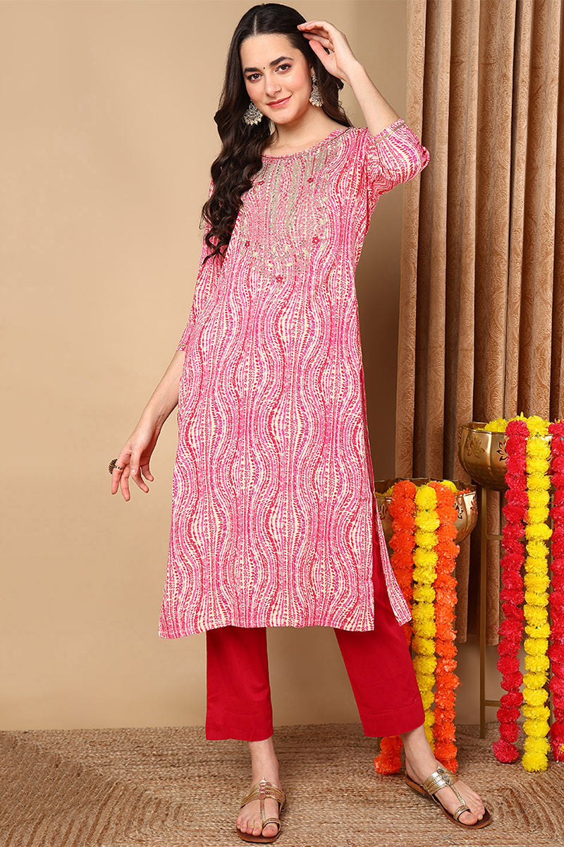 Pink Viscose Rayon Abstract Printed Straight Kurta VCK9620 | DesiQlo