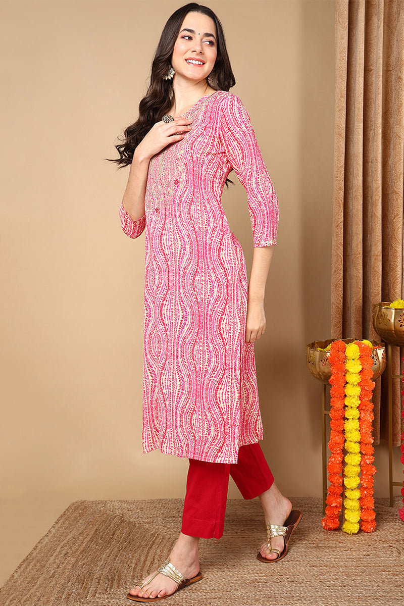 Pink Viscose Rayon Abstract Printed Straight Kurta VCK9620 | DesiQlo