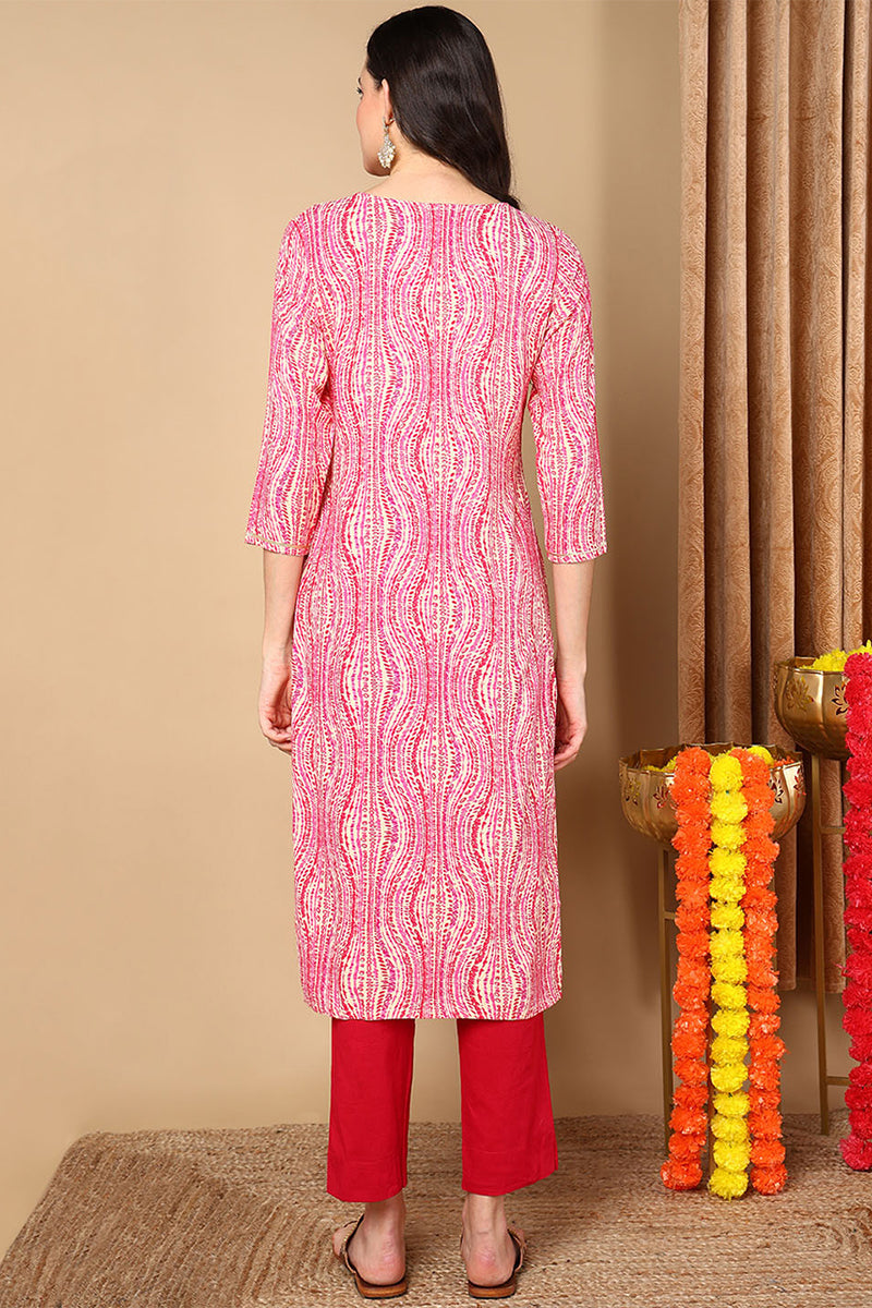 Pink Viscose Rayon Abstract Printed Straight Kurta VCK9620 | DesiQlo