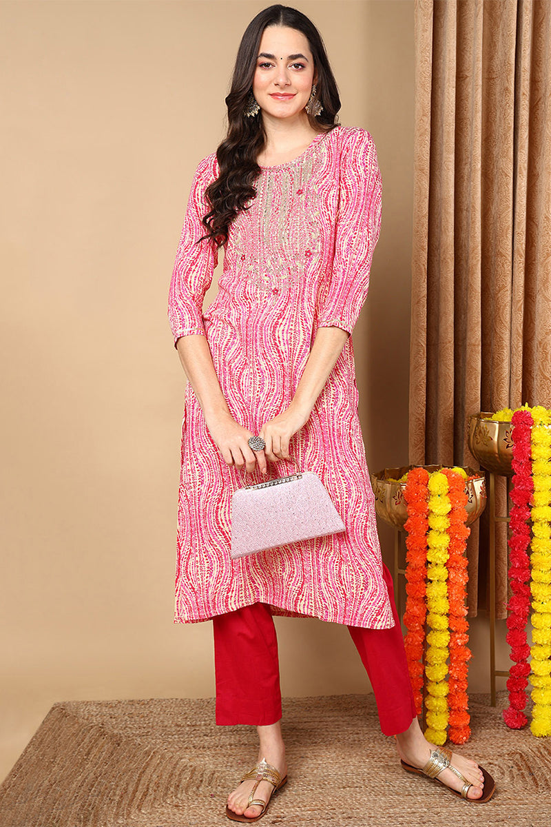 Pink Viscose Rayon Abstract Printed Straight Kurta VCK9620 | DesiQlo