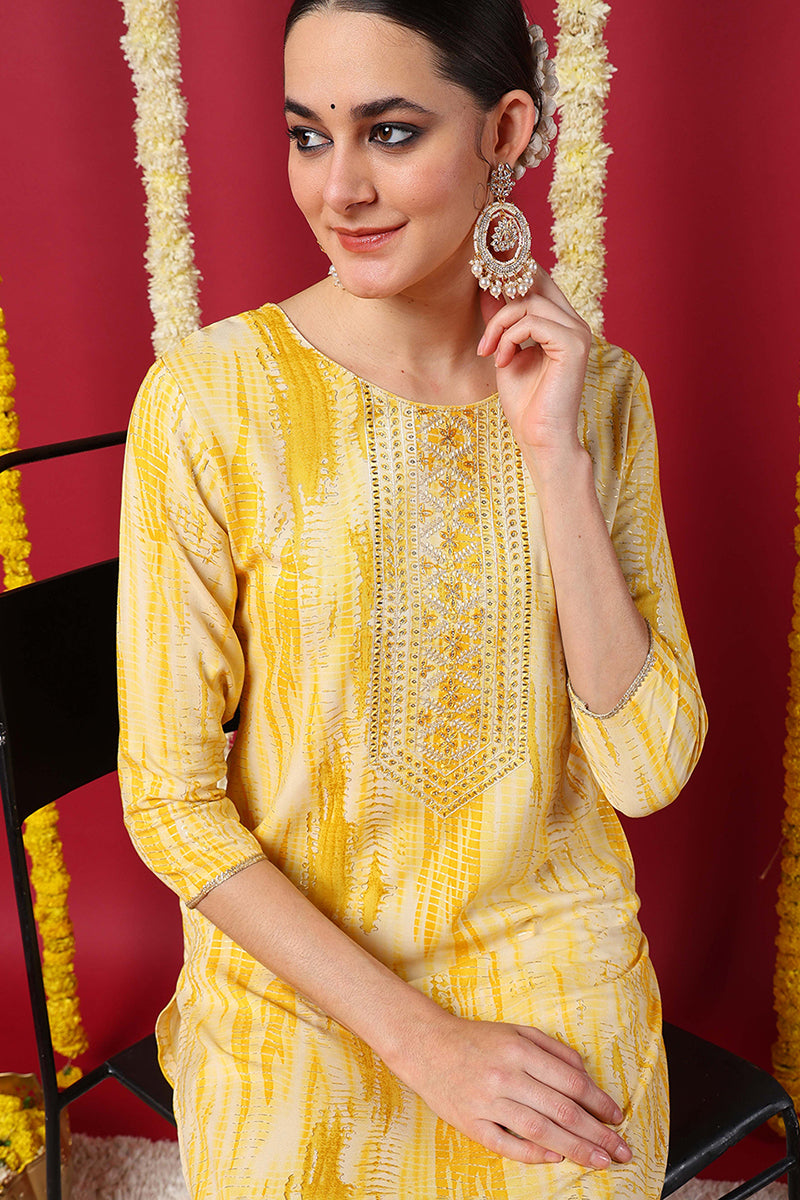 Yellow Viscose Rayon Abstract Printed Straight Kurta VCK9632 | DesiQlo