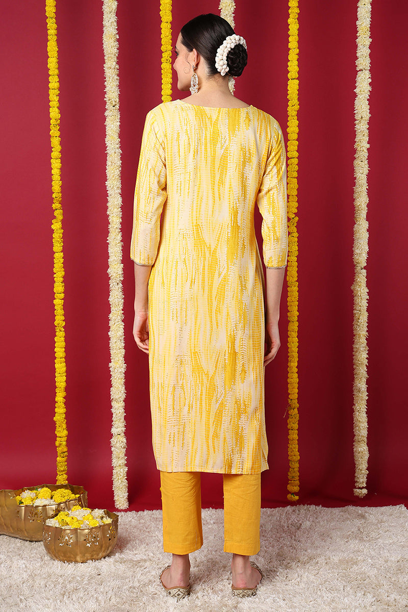 Yellow Viscose Rayon Abstract Printed Straight Kurta VCK9632 | DesiQlo